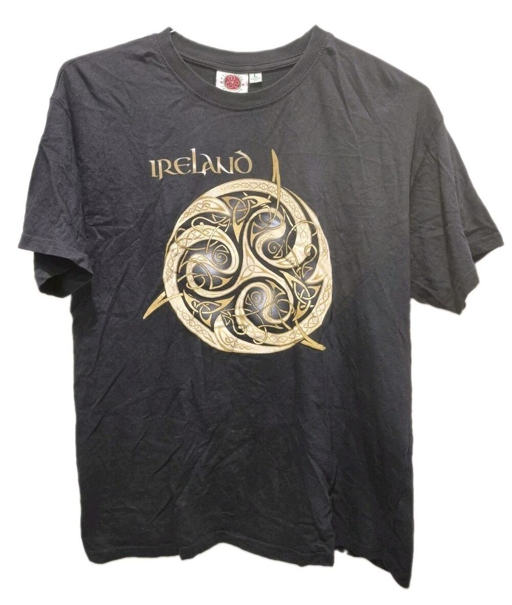 Traditional Craftware Ireland Celtic Knot Tee Gold on Black Men L Relaxed Fit